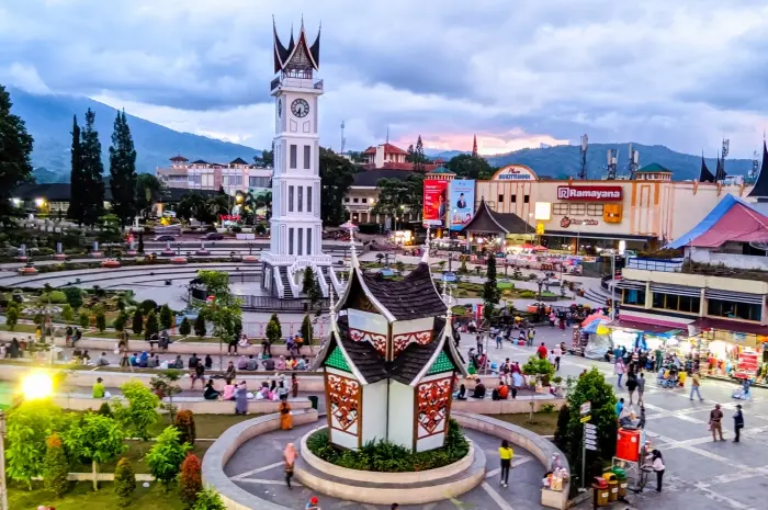 Jam Gadang, a historic tower with typical Minangkabau architecture in Bukittinggi